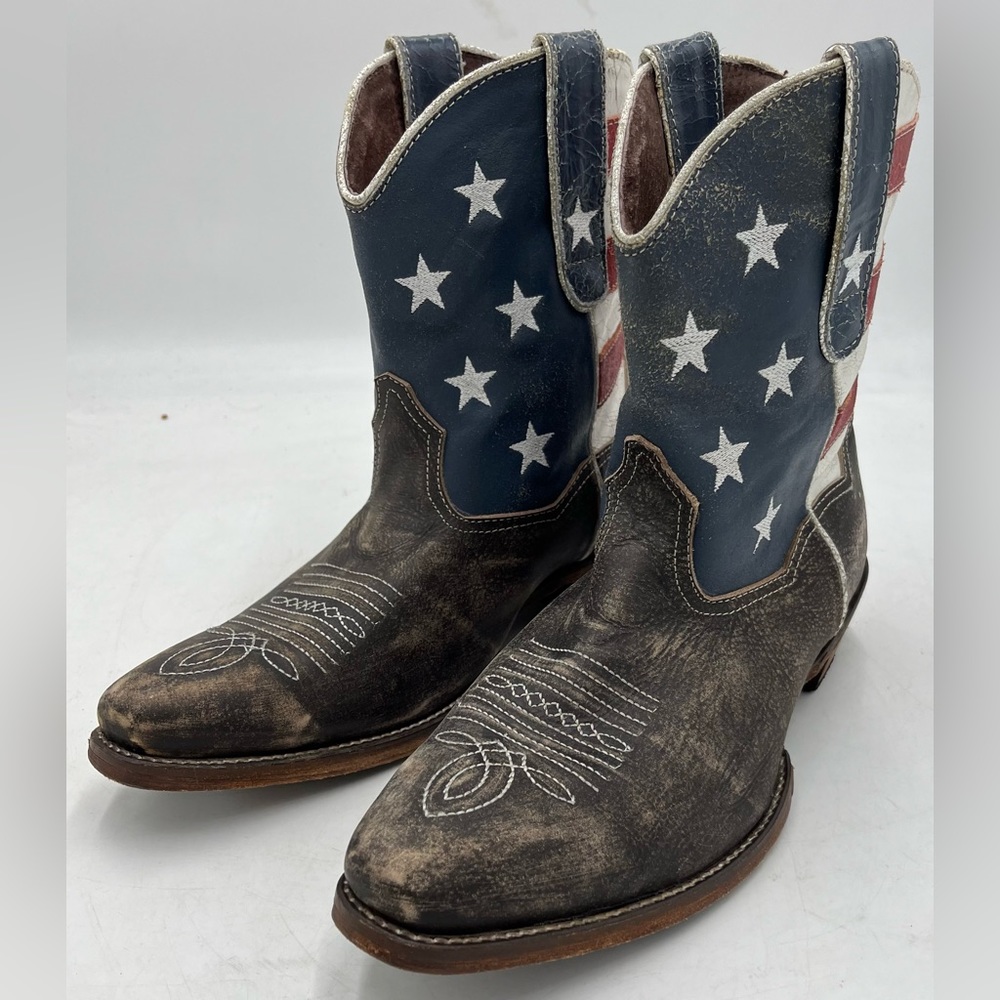 Women's Roper Brushed Distressed Leather American Flag Shorty Boots Size 10.5